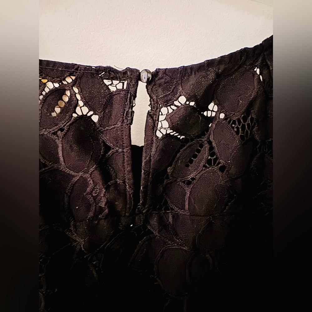 Adorable layered black lace top blouse puff sleeves Boho Y2K Regencycore cottage - Picture 8 of 9